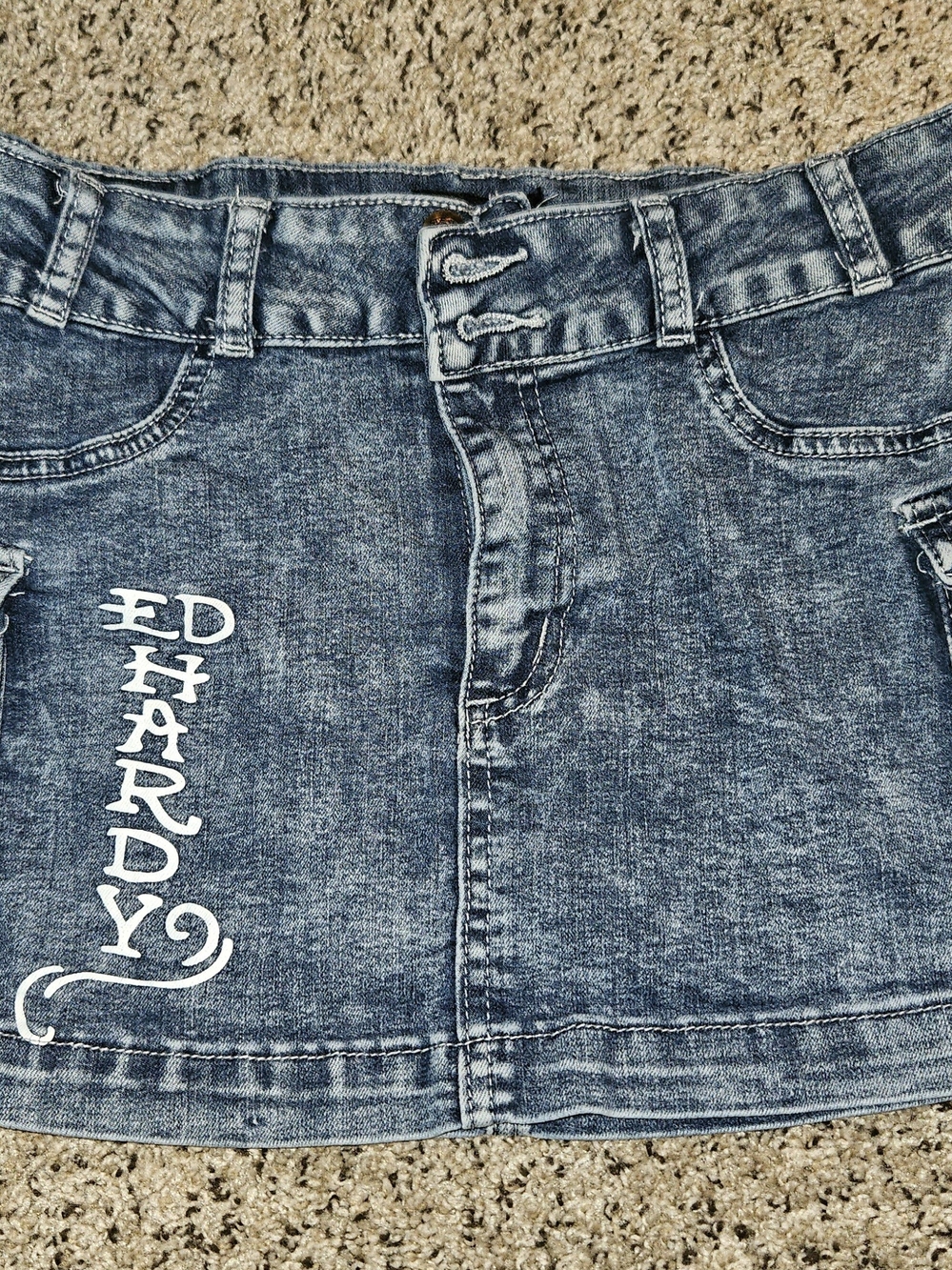 Ed Hardy Blue Denim Mini Skirt Shorts